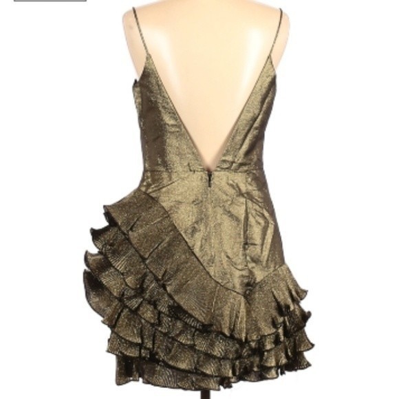 NWT La Maison TALULAH Golda Ruffle Gold Mini Dress M - Picture 3 of 10